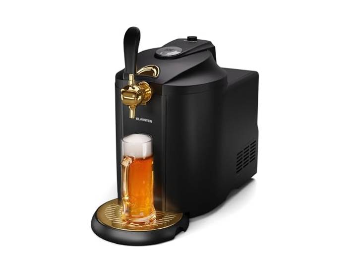 Klarstein Zapfanlage mit Kühlung - Bierzapfanlage 5L Fass, UltraFast Cooling, Einstellbare Temperatur, CO2-Kartuschensystem, LCD-Anzeige, Schwarz-Gold
