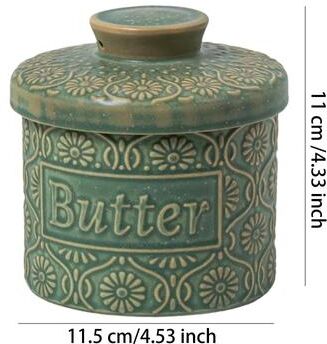Uplifted Finds Ceramic Butter Crock With French Porcelain Freshness Lid green