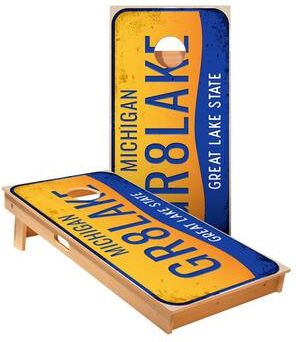 Skip's Garage Michigan License Plate Cornhole Boards