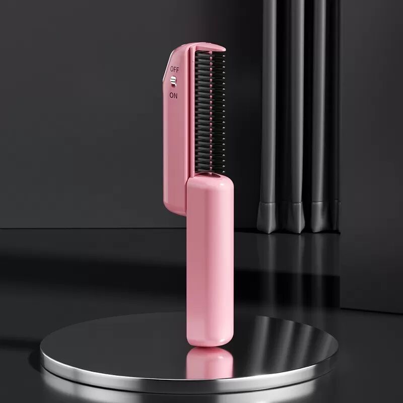INF Pinke Mini Tragbare Kabellose Haarglättungsbürste mit 3 Temperatureinstellungen
