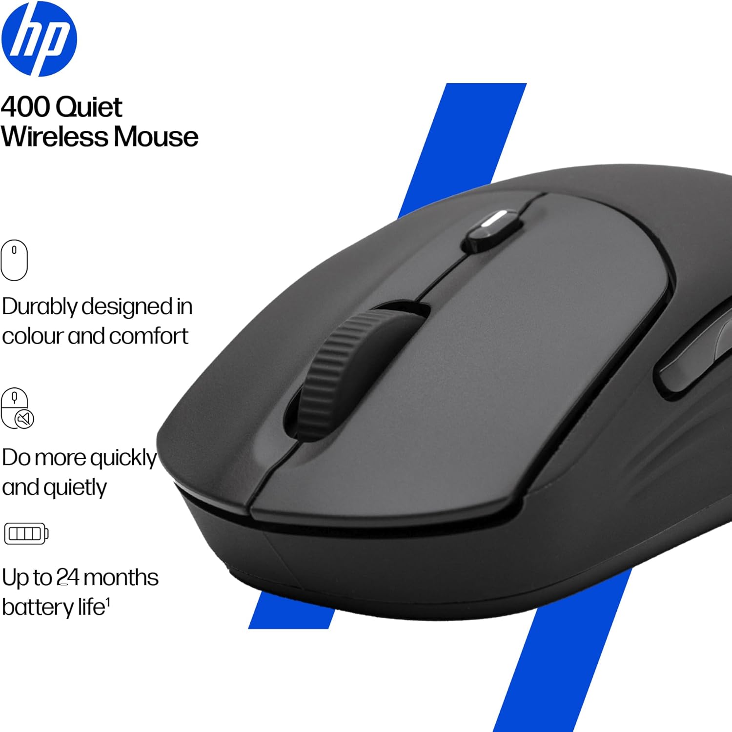 HP 400 Quiet Wireless Mouse – Black (Dual Bluetooth + 2.4GHz USB, Silent Clicks, 6000 DPI)