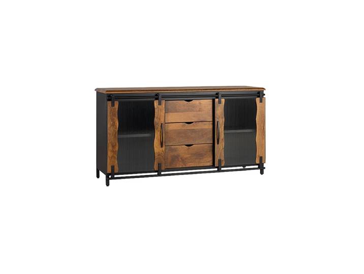 Sideboard „Zanzibar II“ im industrial Stil mit Schiebetüren Akazienholz Natural, Schwarz Giner & Colomer