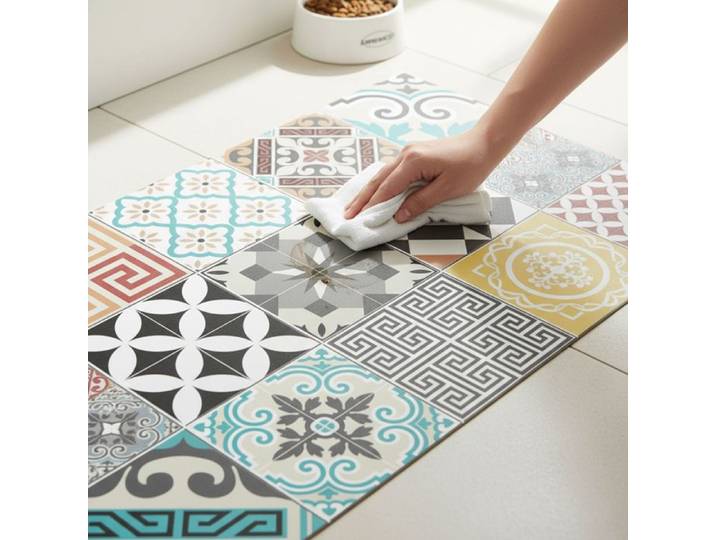 Tapis Vinyle pour le sol en PVC - Antidérapant - Protection pour le Sol - Tapis vinyle carrelages mixtes - 60 x 100 cm - Lavable