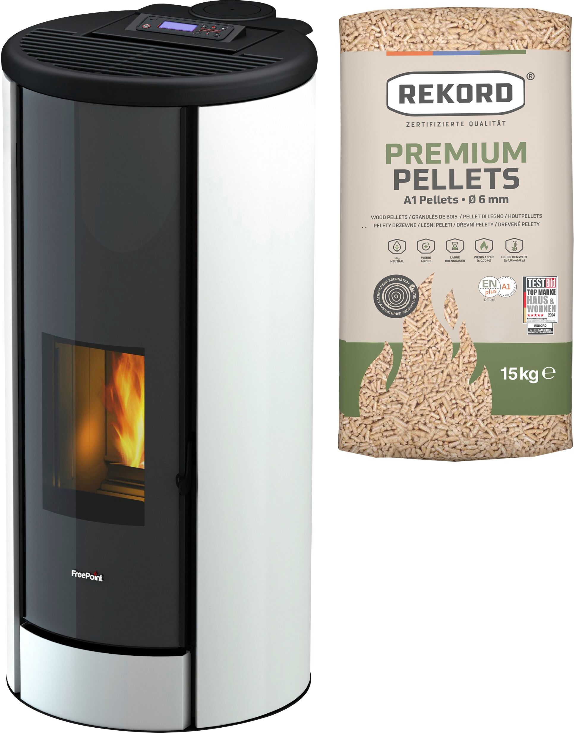 Pelletofen FREEPOINT "BREEZE", weiß (weiß, schwarz), Kaminöfen, Stahl, integrierte WIFI-Funktion
