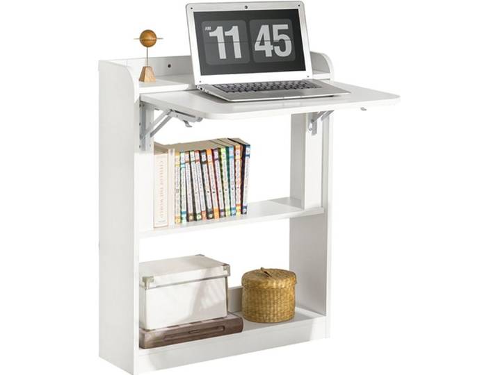 Bureau Pliant - SOBUY - FWT92-W - Blanc - Multifonctionnel - Etagères de Rangement