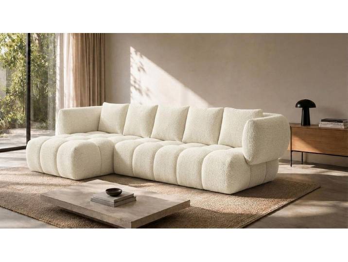 Kaiser Möbel Ecksofa L-Form, Chenillestoff Puente, Ecru, Links, SEVIO L
