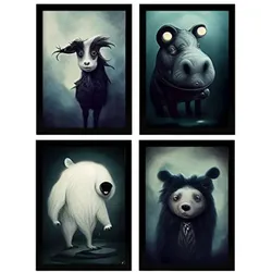POSTER Set mit 4 Grässlich Tier im T Burton Goth Stil A3 Rahmenlos