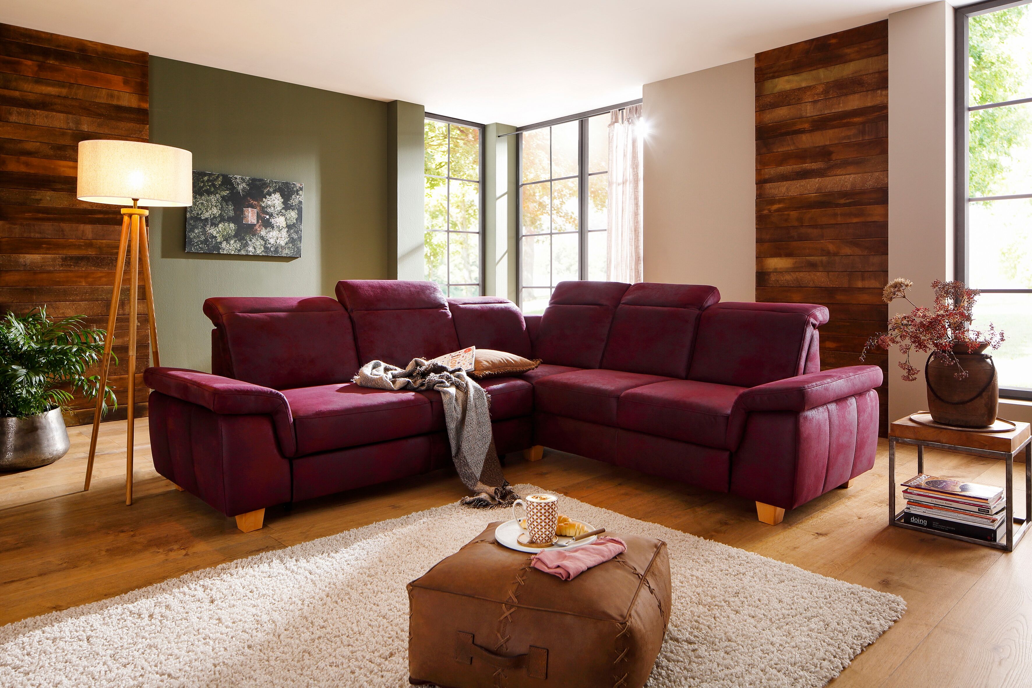 Ecksofa HOME AFFAIRE "Dalia L-Form", rot (bordeaux), B:256cm T:236cm, Luxus-Microfaser Florence (100% Polyester);Luxus-Microfaser weich (90% Polyester, 10% Polyamid);Webstoff (100% Polyester), Sofas, Ecksofa, mit Federkernpolsterung, wahlweise mit Schlaff