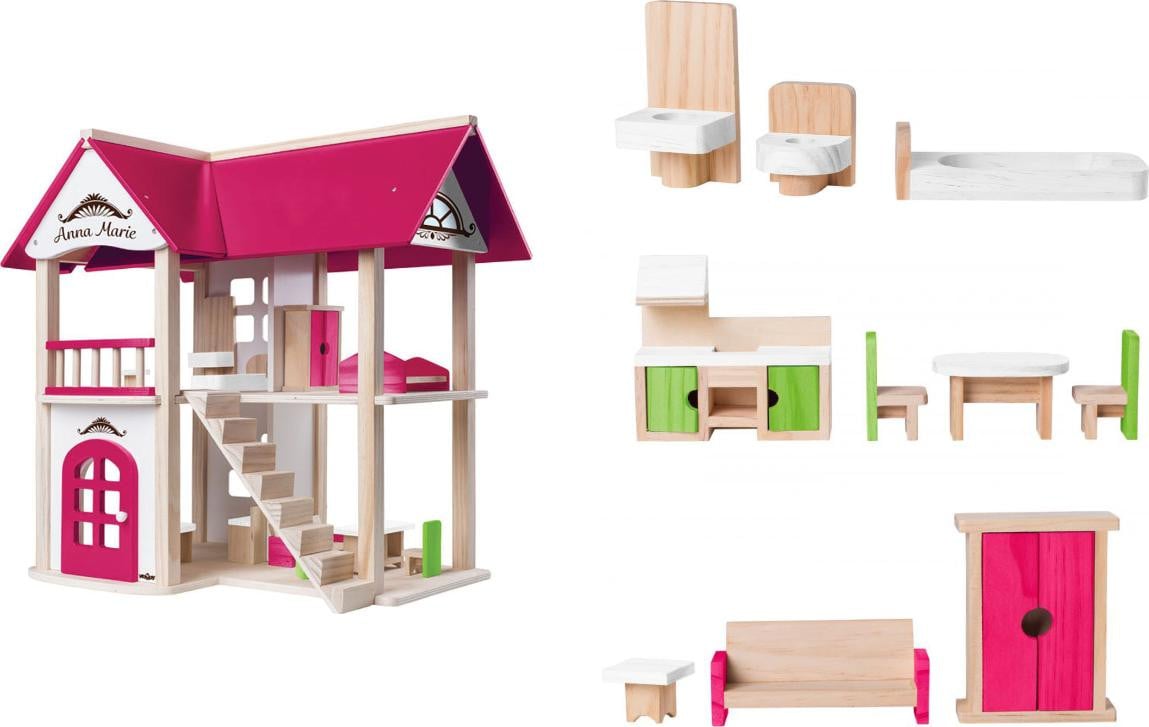 Woody Houten poppenhuis Villa Anne Marie met accessoires