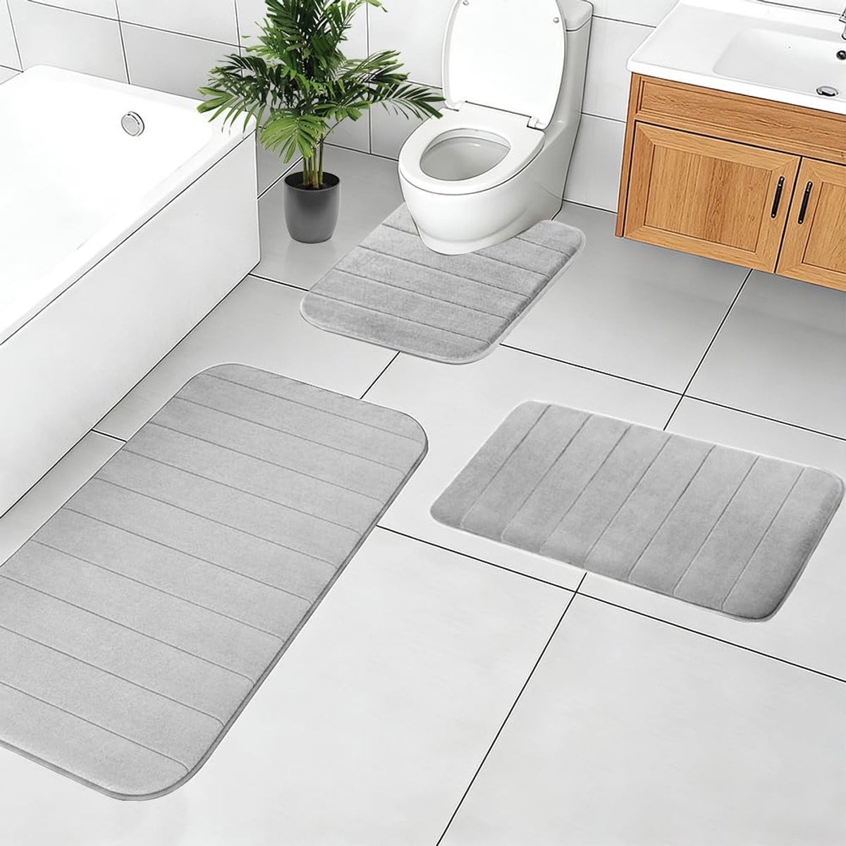 Unyqoos Luxe 3-delige badmatset van zachte microvezel met antislip, wasbaar, 80 x 50 cm