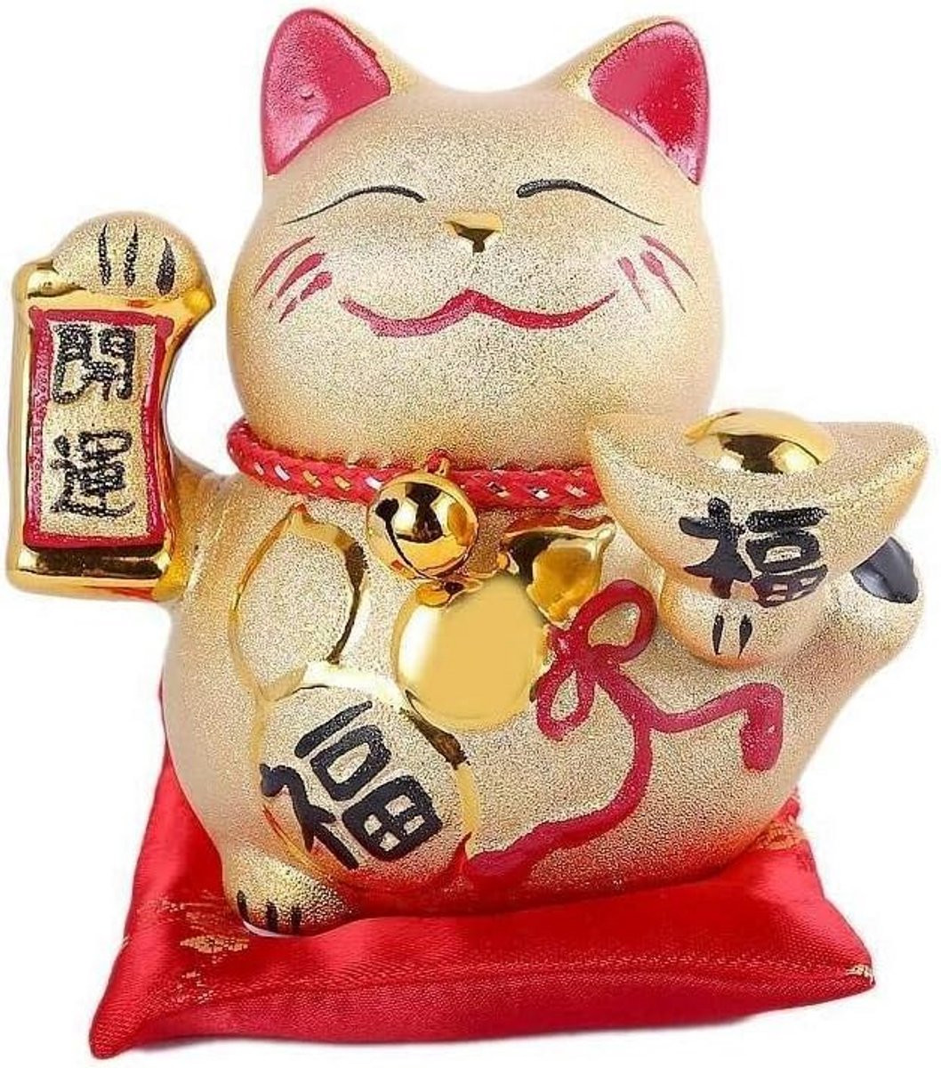 Maneki Neko Japanse Gelukskat Goud voor op tafel