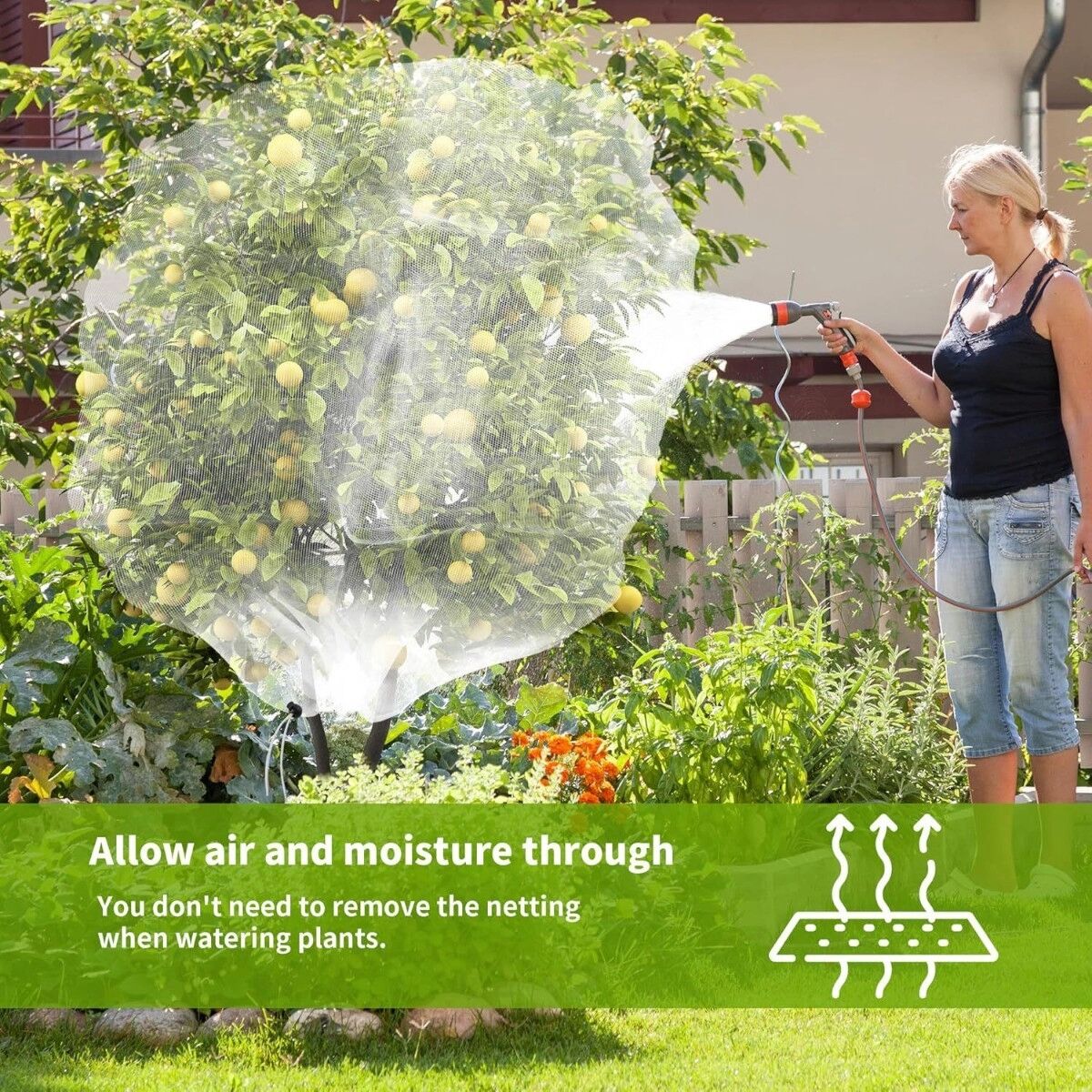 INF Housse anti-insectes pour plantes avec verrou à cordon et fermeture éclair, filet PE respirant 1.2×1.2m, lot de 2
