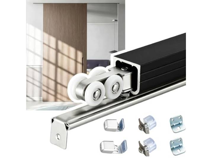 Scheunentor Beschlagset, Robuste Schiebetürschiene Schrank Robuste Aluminiumlegierung, hohe Tragkraft, für langfristige Nutzung ausgelegt, sanfter Schließmechanismus