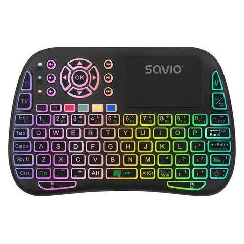 Savio KW-04 Hintergrundbeleuchtete kabellose Tastatur RGB BT + 2 4 GHz TV-Box Smart TV Konsolen (US, Kabelgebunden, Kabellos) (KW-04)