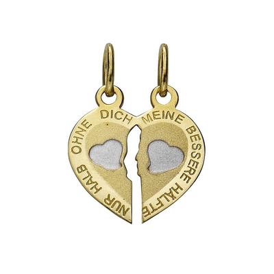 Herzanhänger FIRETTI "Schmuck Geschenk Gold 333 Anhänger für Kette Herz", gold (gelbgoldfarben, weißgoldfarben), Schmuckanhänger, Damen, Gelbgold 333, 1 g, Anhänger teilbar