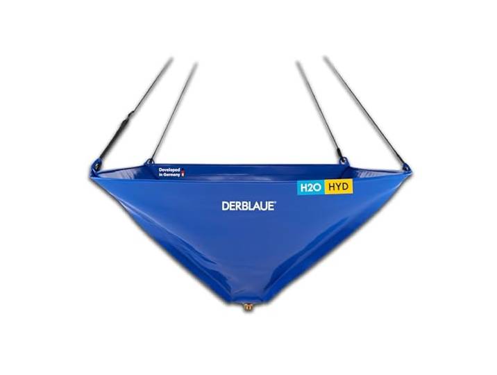 DERBLAUE® Trichter 80 x 80 cm, ca. 50 Liter, 3/4 Zoll Anschluss mit höhenverstellbarem Aufhängesystem, stabil im Einsatz dank Fiberglasstäbe, mit einsetzbarem Filtersieb, geringes Packmaß
