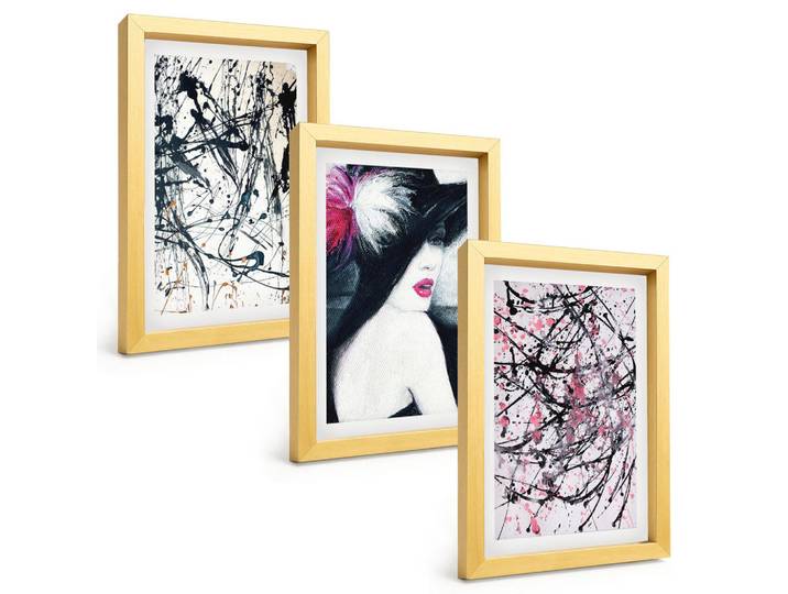 Tulup Bilder SET 3er Set - 20x30 cm Goldrahmen - Abstrakte Farbmuster Hut, Goldfarben, Kunststoff, Rechteckig, 20x30 cm, gerahmt, Bilder & Rahmen, Bilder