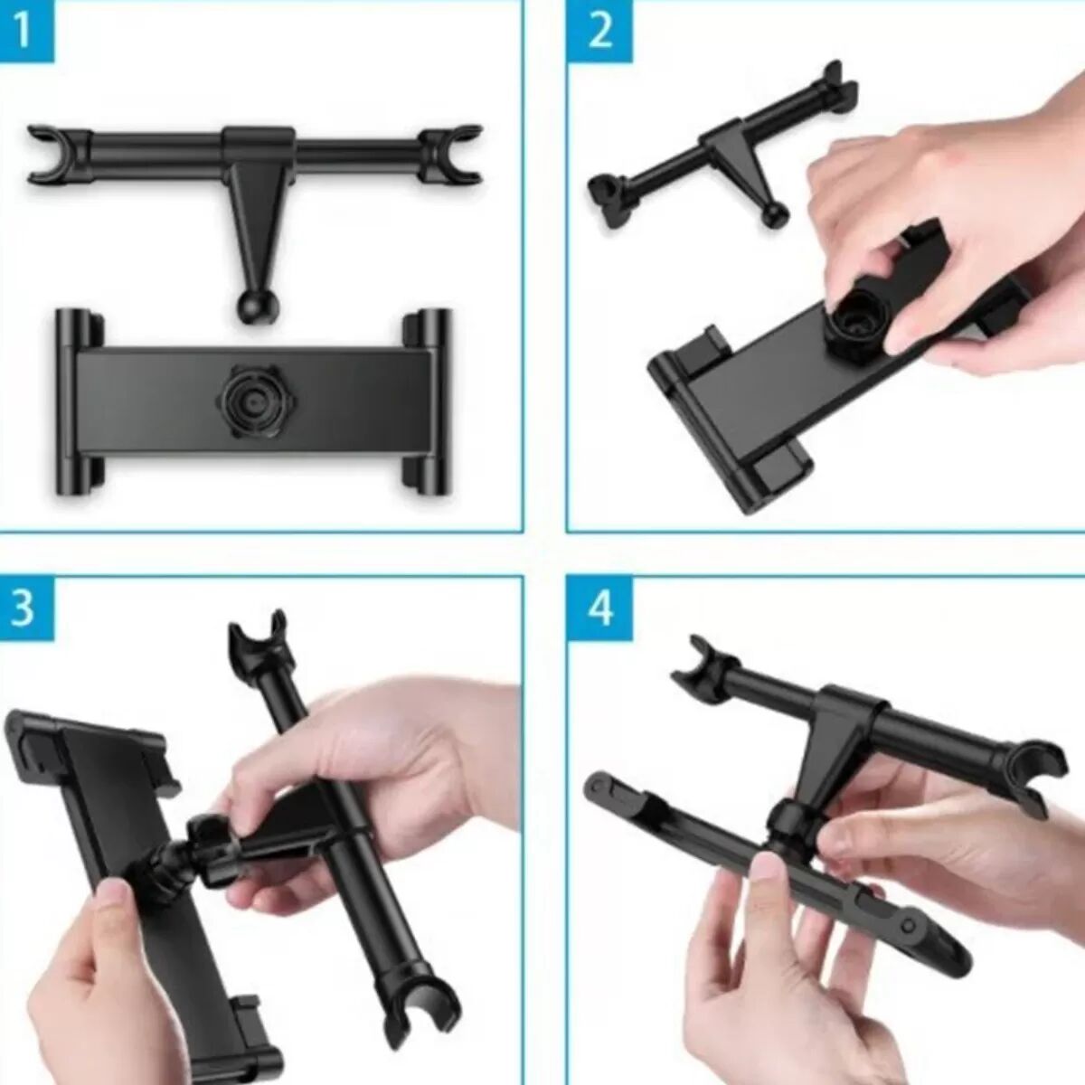 INF Support Magnétique Appui-tête Voiture - Noir, Fixation Clip Rotative 360° pour Téléphone et Tablette, ABS Télescopique