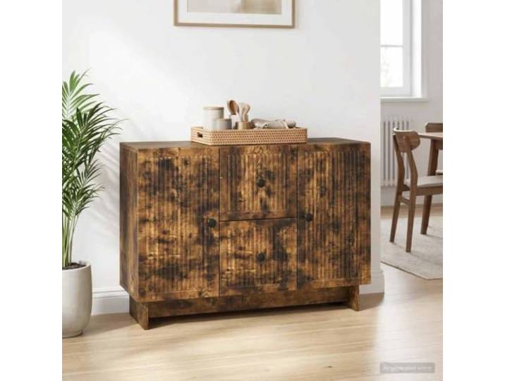 RJPLMFV Anrichte Eiche Rauchfarben, 89 cm, Holz Mit Schubladen und Regalen, moderner niedriger Schrank, für Wohnzimmer und Esszimmer
