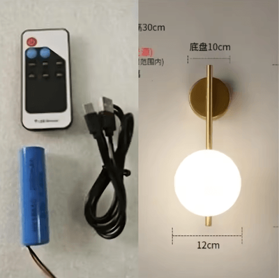 Inspire Picks Gold Glass LED Wall Sconce USB Rechargeable Dimmable Bedside Lamp With Remote Control battery Style Gold