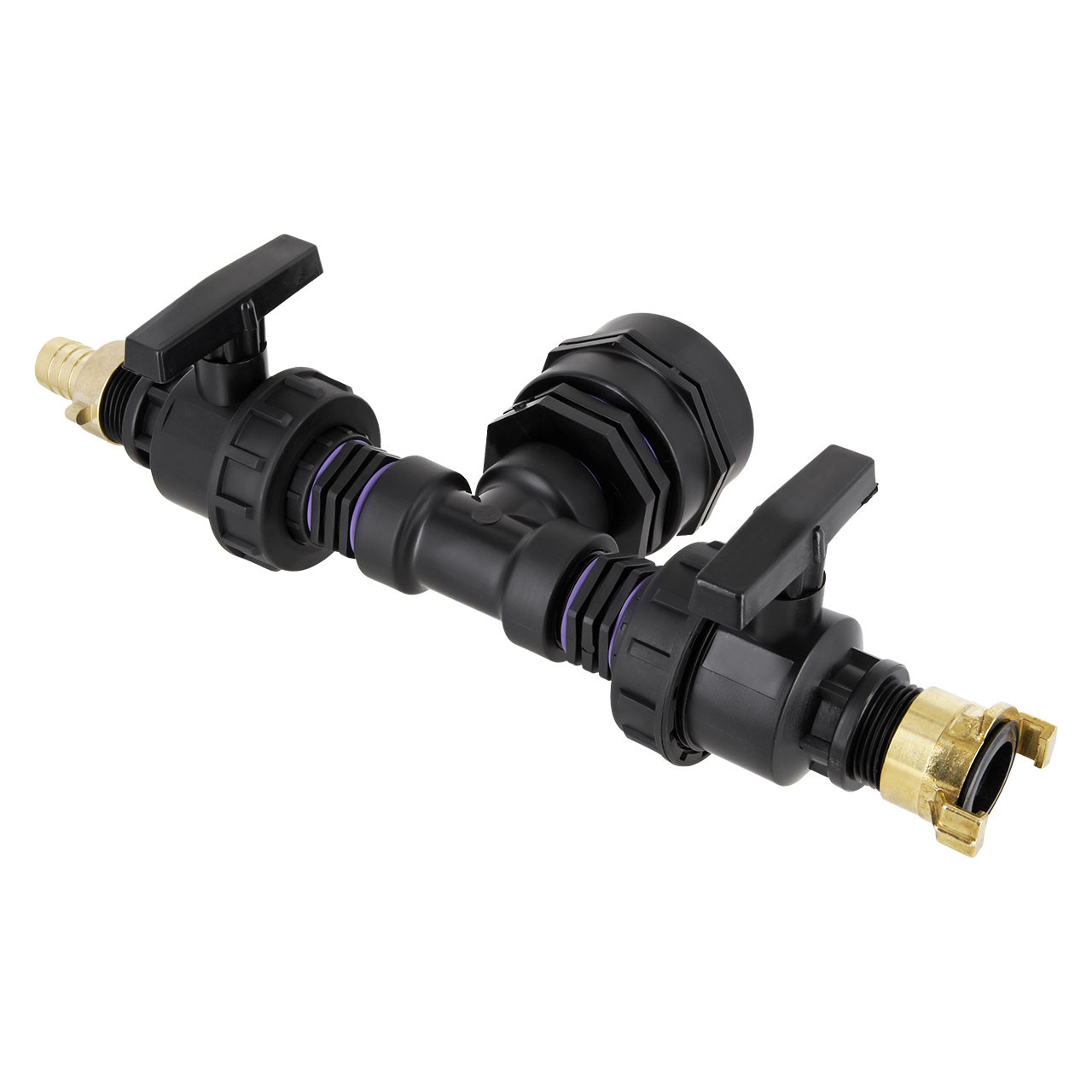 REKUBIK IBC Adapter BSP 2" - 2-fach 1" Kugelhahn mit 3/4" Tülle + "GeKa" kompatibel