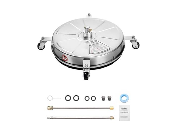 VEVOR Nettoyeur de Surface pour Nettoyeur Haute Pression 465 mm\, Accessoire Nettoyeur Sol en Acier INOX sur Roues\, 275 Bar Max. connecteur 0\,635 cm 2 Buses pulvérisation 2 tiges Extension\, pour béton