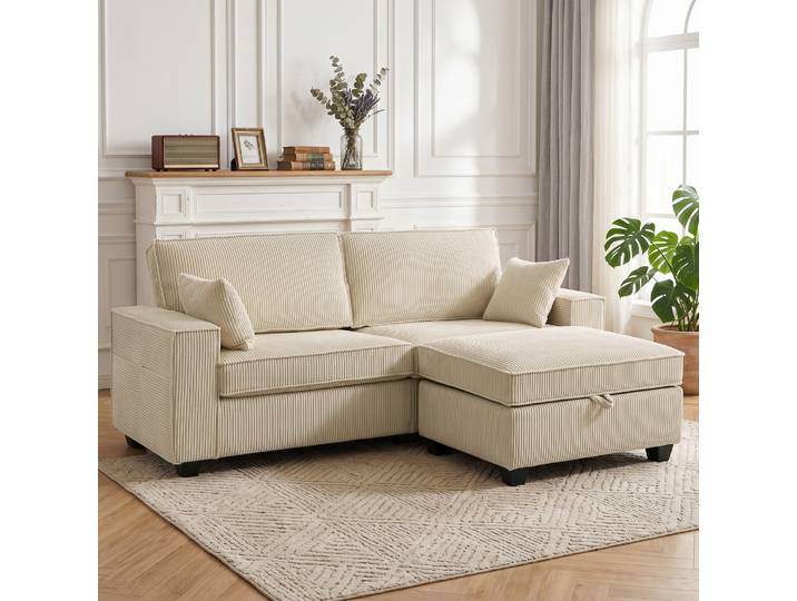 HOMCOM Canapé d’Angle 3 Places Velours Beige avec Rangement