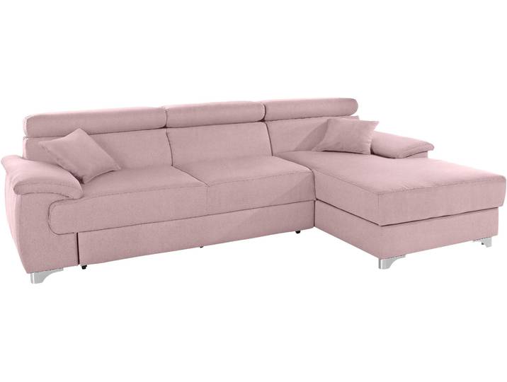 Ecksofa DOMO COLLECTION Mira, inklusive Kopfteilverstellung für mehr Wohlfühlkomfort, L-Form , rosa (flamingo), B:271cm H:78cm T:167cm, Zierkissen: Entsprechend jeweiligem Bezug.;Struktur (100% Polyester);Struktur fein (100% Polyester);Luxus-Microfaser (92% Polyester, 8% Nylon), Sofas, Ecksofa, wahlweise mit Bettfunktion und Bettkasten, elegant und modern