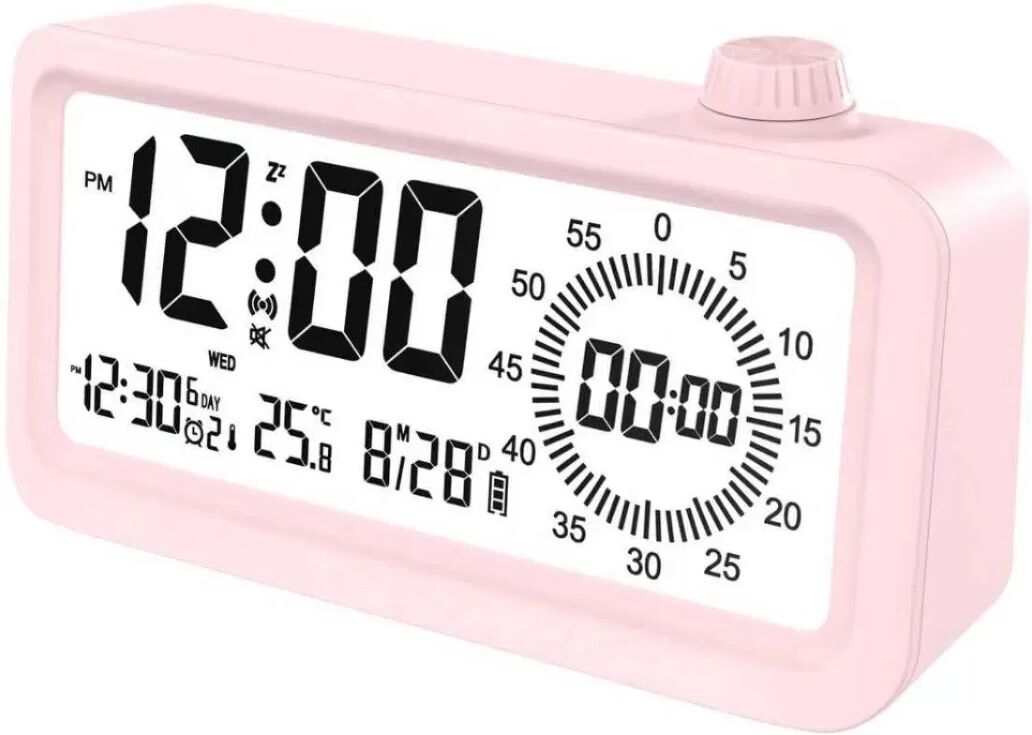 INF Réveil Intelligent Rechargeable avec Écran LCD, Veilleuse et Compte à Rebours Rose