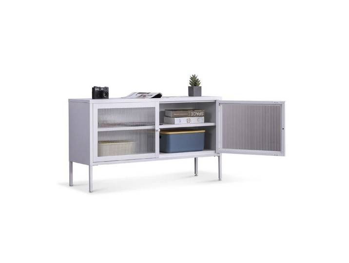 Coemo Sideboard TOKIO, Weiß Kommode Metall 2 Glastüren Einlegeboden - langlebig & elegant