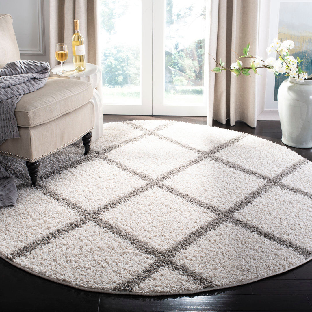 Safavieh Hudson Geometric Area Rug Ivory/Grey Round 213 cm/Plush 5cm