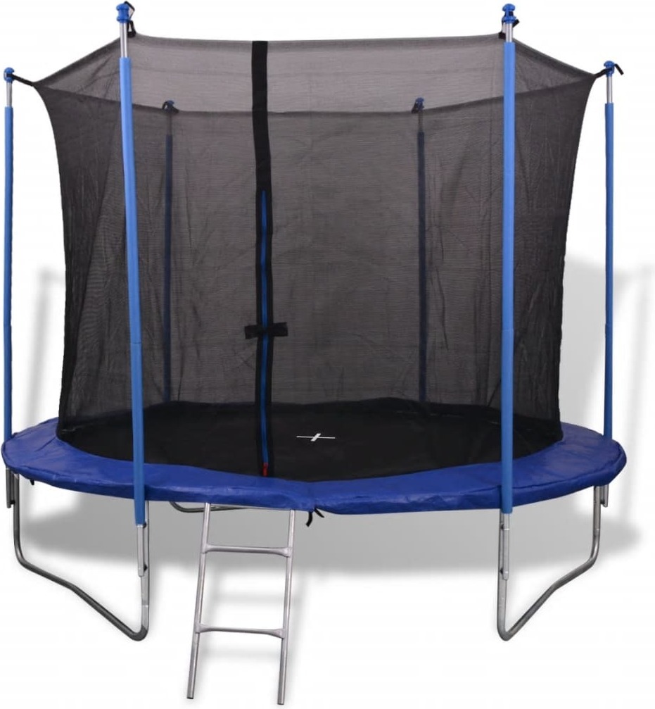 dkd-home-decor Trampolin 5-tlg. Set 305 cm Stahl Schwarz und Blau mit Sicherheitsnetz, Leiter und Regenhülle