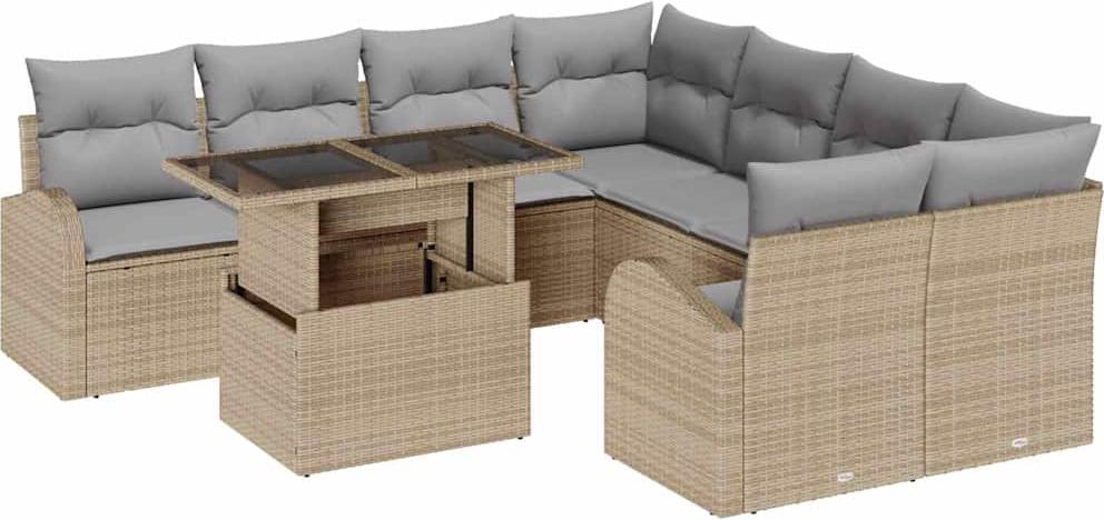 vidaXL Garten-Sofa-Set 9 Stk. Beige Poly Rattan