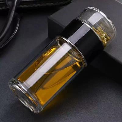 Uplifted Trends High Borosilicate Glass Tea Water Bottle With Infuser & Tea Filter Double Layer Insulated Drinkware black