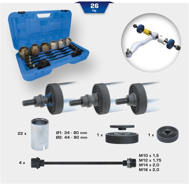 Brilliant Tools Jeu de douilles d'extraction et de fixation, avec 4 tiges, 26 pcs (BT672450)