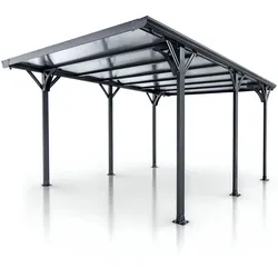 Juskys Carport mit Flachdach 5x3 m – freistehende Überdachung aus Aluminium mit Doppelstegplatten