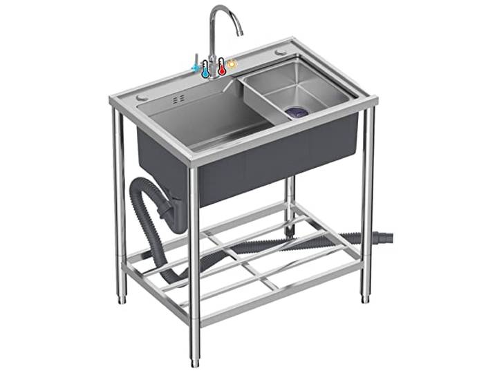 ZQFHSX Freistehendes Spülbecken aus Edelstahl mit einem Becken, industrietauglich für Garagen, Gewerbe und Restaurants, inklusive Kalt- und Warmwasseranschluss sowie Werkstatt