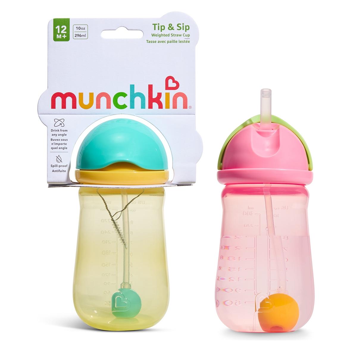 Munchkin - 2pk Tip & Sip Straw Cup - Pink/Yellow - 296 ml +12m (5019090906043)