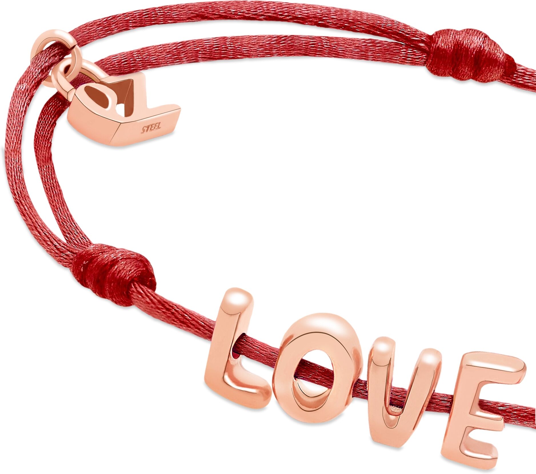 Armband ECHTZEIT "Schmuck Geschenk Edelstahl-Nylon-Armband Love Letters", roségoldfarben, rot, Armbänder, Damen, 21cm, Edelstahl Nylon, Edelstahl, Nylon, Armband