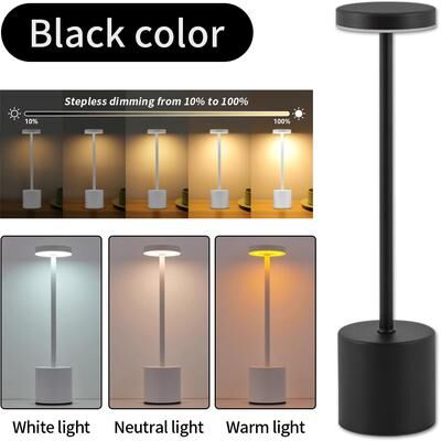 Discount Dollar Deals Classic USB Rechargeable Touch Sensor LED Table Lamp, 3 Color Dimming, Modern Desk Night Light black
