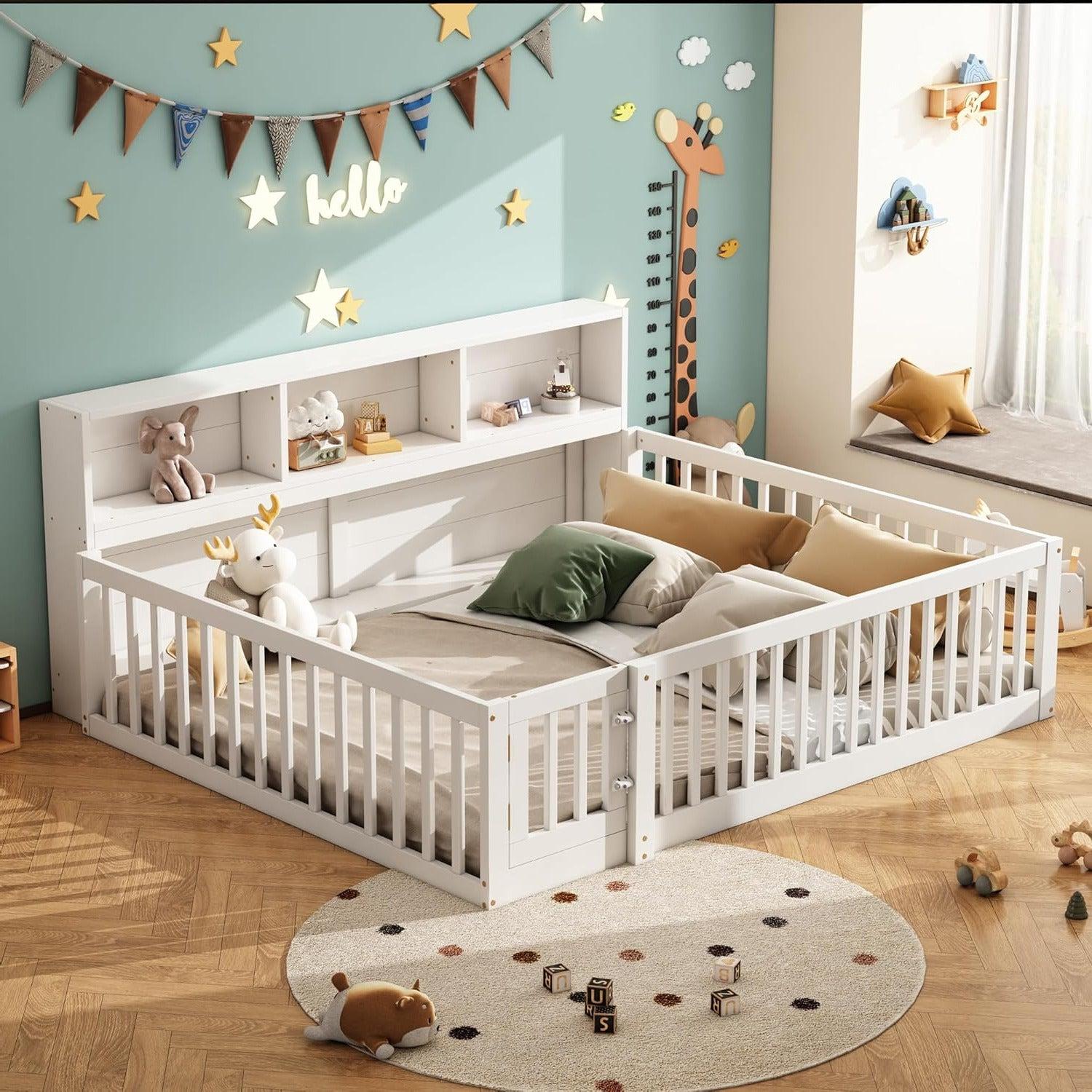 Kinderbett - Junge- und Mädchenbett - Jugendbett - Mit Geländer - Ablagegestell - 140x200 cm - Weiß