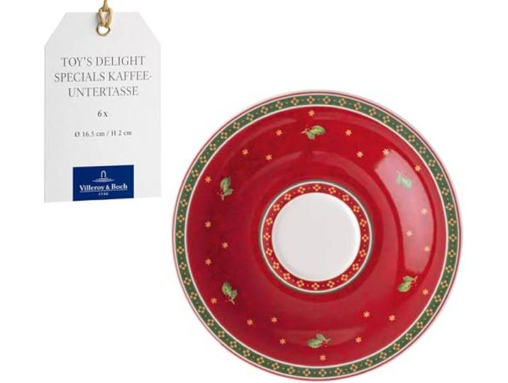 Villeroy & Boch Toy's Delight Specials Kaffee-Untertassen 6er Set Rot, Untertassen, Kaffeuntertassen Weihnachten, Weihnachtsgeschirr Toys, Premium Porzellan