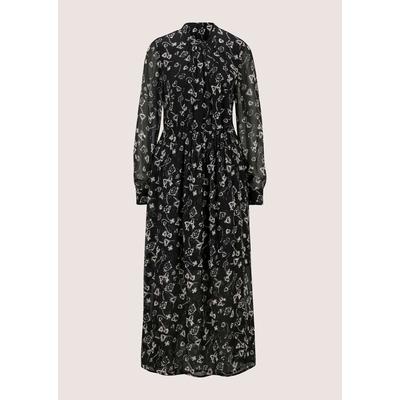 Maxikleid MADELEINE "Kleid Maxikleid in Wickeloptik", Damen, Gr. 36, schwarz (schwarz, perlweiß), Modern, comfort fit, V-Ausschnitt, Kleider Maxikleid