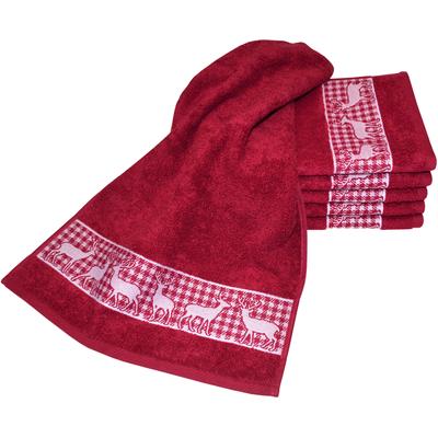 Gaestehandtuecher DYCKHOFF "Hirschparade", rot (granat), B:30cm L:50cm, Frottier, Frottier, Handtücher, Made in Germany (6 Gästetücher)
