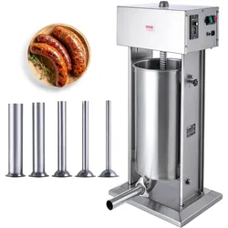 VEVOR Elektrischer Wurstfüller, 25 L / 55 Pfund vertikaler Fleischfüller, 400 W Motor, stufenlose Geschwindigkeitsregelung und Fußpedal, aus lebensmittelechtem 304 Edelstahl, 5 Füllrohre für den Heim- und Gewerbebereich