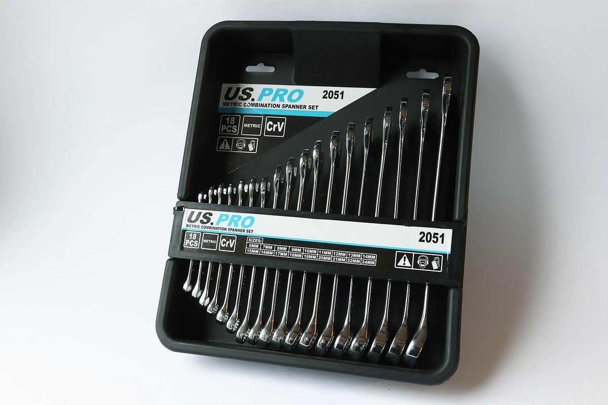 US PRO 18-delige metrische combinatiesleutelset 6mm tot 24mm 2051