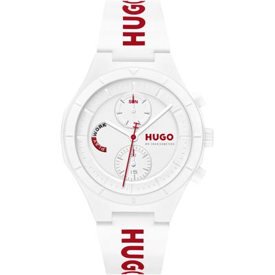 Multifunktionsuhr HUGO "LIT MULTI", weiß, Armbanduhren, Herren, Quarzuhr, Armbanduhr, Herrenuhr, Silikonarmband, analog