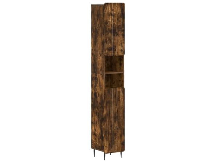 PUGYNBK Badezimmerschrank-Set, 2-teilig, Eiche rauchfarben Technisches Holz, feuchtigkeitsbeständig, offenes Regal, wendbare Tür