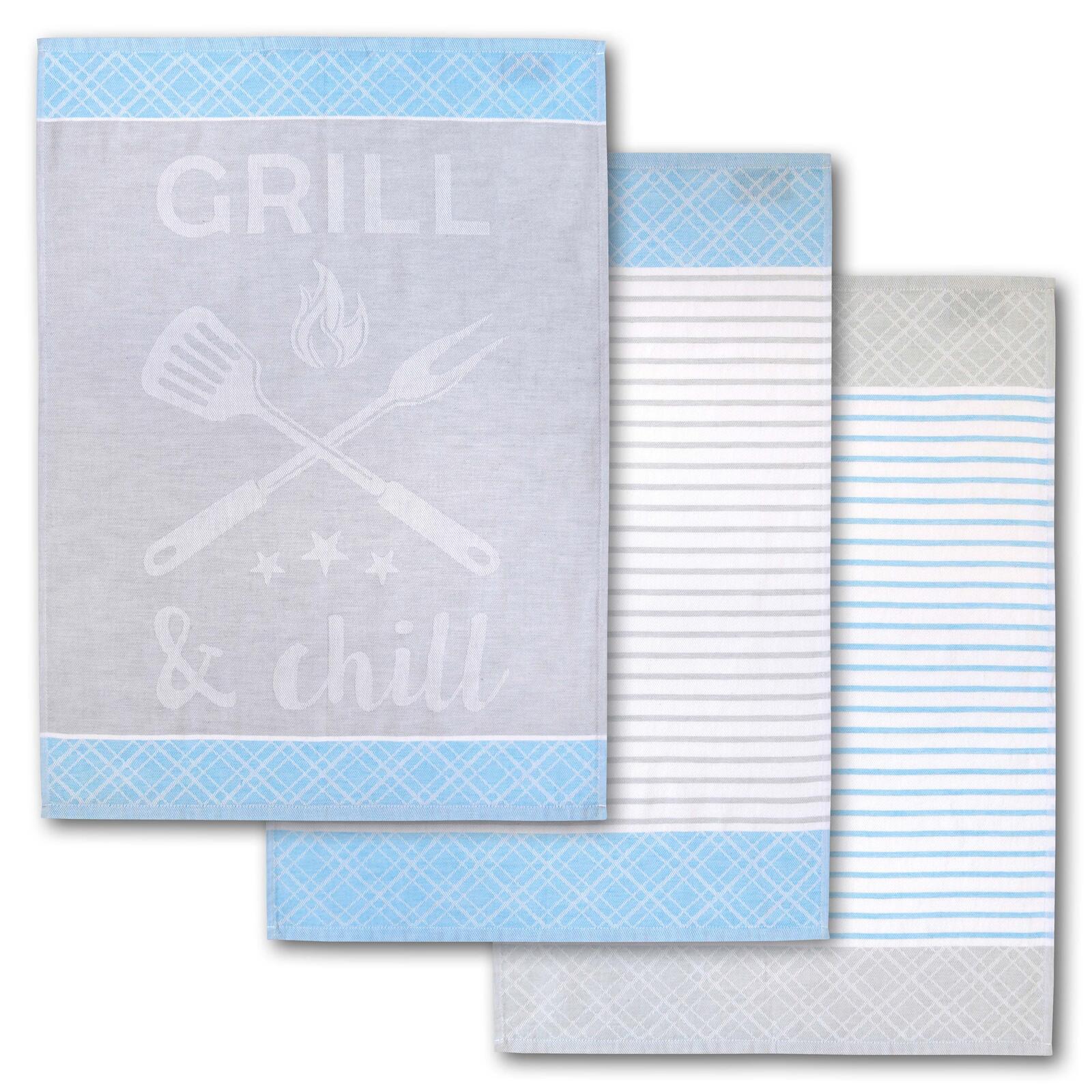 Dyckhoff Geschirrtücher GRILL & chill 70 x 50 cm hellblau grau 02263 203 400