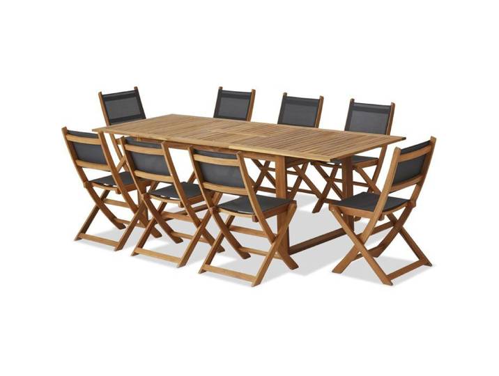 Ensemble repas de jardin - Table extensible + 8 chaises - Bois d'acacia - 8 places - LEVATA - Bocarnea